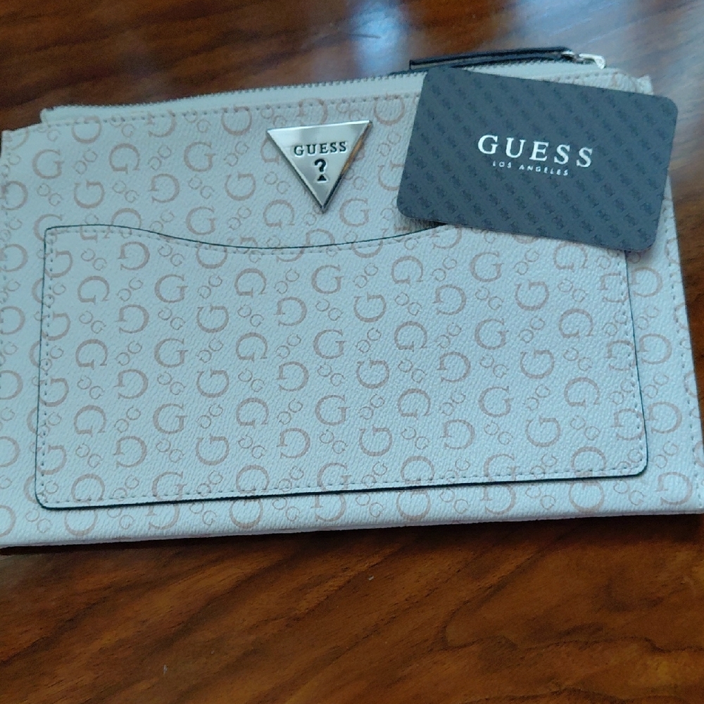 Guess Monogrammed Beige Pouch
